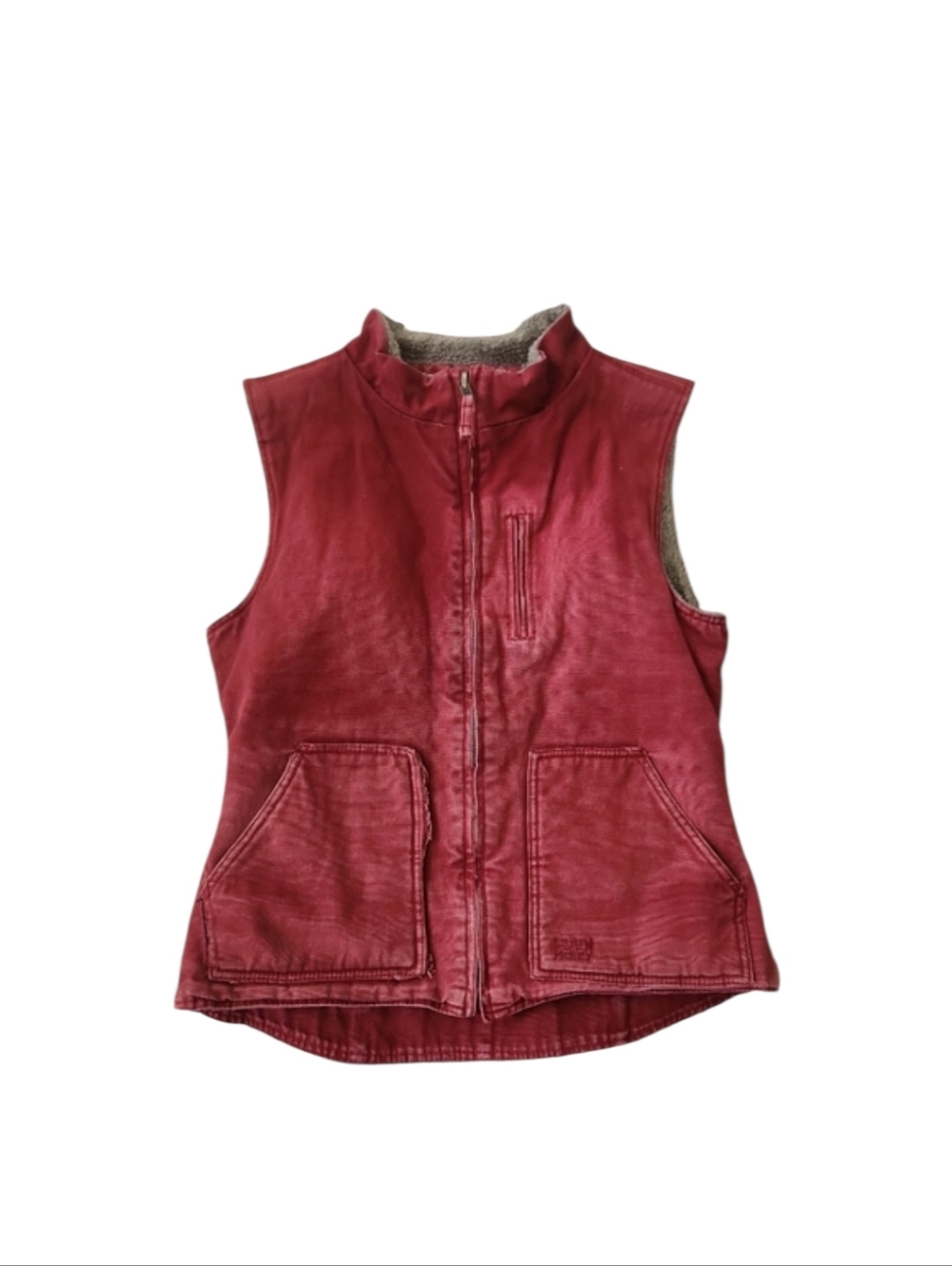 Duck Canvas Sherpa Lined Red Vest Full Zip Women's L